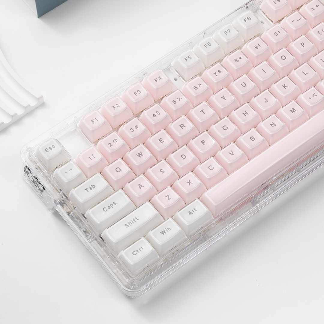 Pc Gaming Fullset - Keycaps Transparan Kristal Pink Putih Profil
